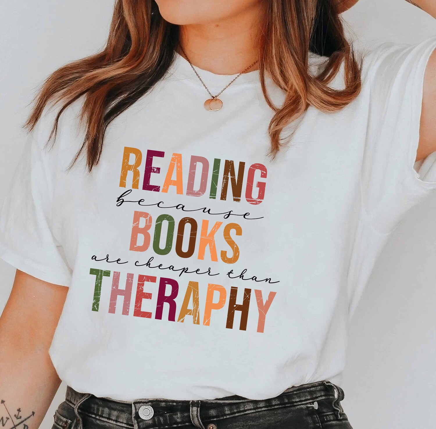 Book Lover Shirt Reading Because Books Are Cheaper Than Therapy Bookworm Gift Tee image 3