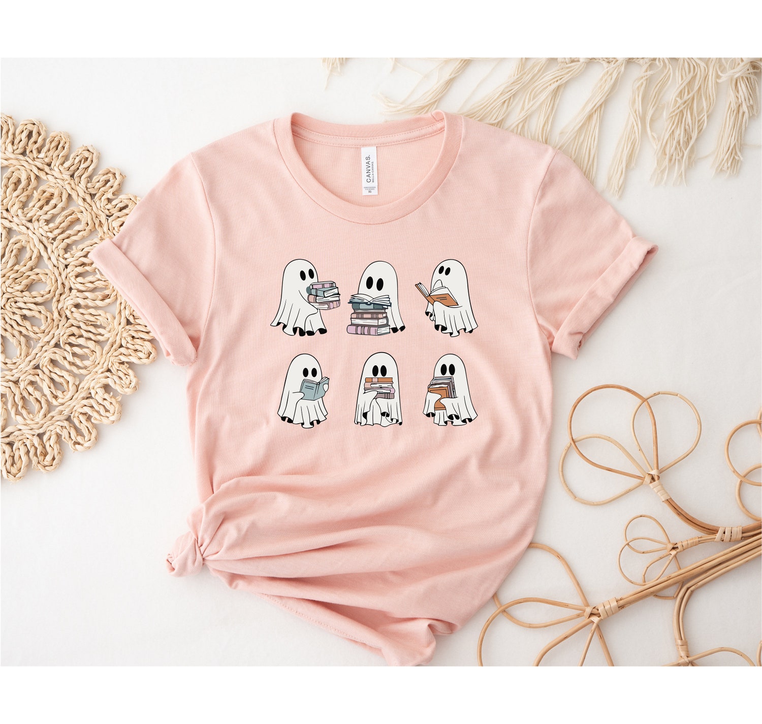 Halloween Cute Ghosts Reading Books Shirt Family Halloween Shirt Book Lover Halloween Tee image 4