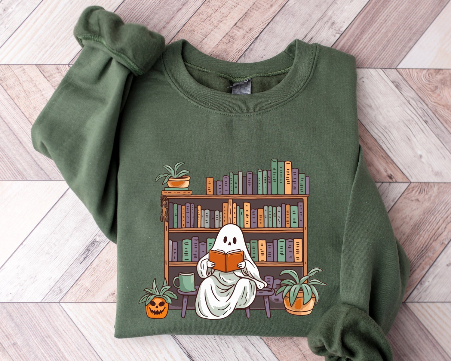 Librarian Ghost Halloween Sweatshirt Teacher Reading Books Shirt Halloween Teacher Gift image 1