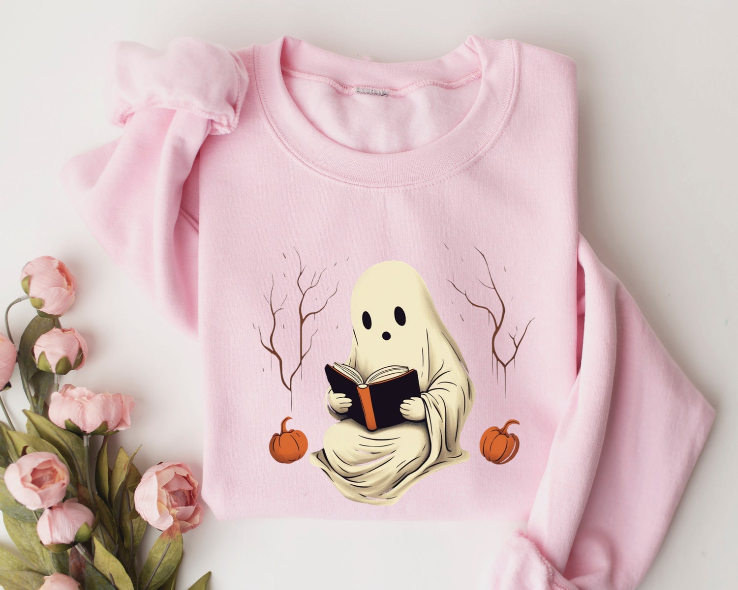 Ghost Reading Halloween Sweatshirt for Teachers Librarian Fall Book Lover Shirt Teacher Gift image 2