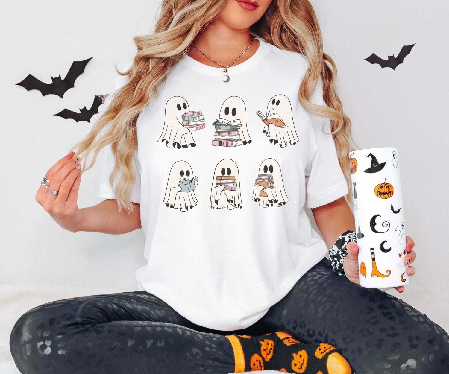 Teacher Halloween Shirt Spooky Ghost Teacher Shirt Read More Books Halloween Party Teacher Outfit image 5