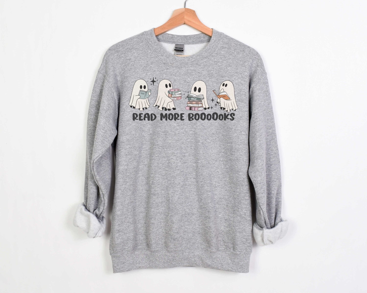 Ghost Reading Books Halloween Sweatshirt Funny Librarian Crewneck Bookish Sweater image 4