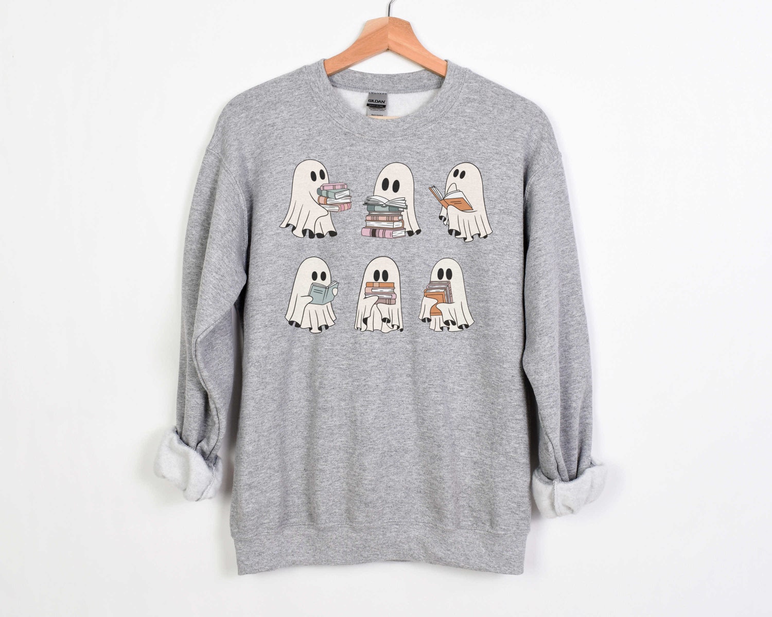 Ghost Reading Books Halloween Sweatshirt Bookish Teacher Gift Librarian Crewneck Read More Books Sweater image 2