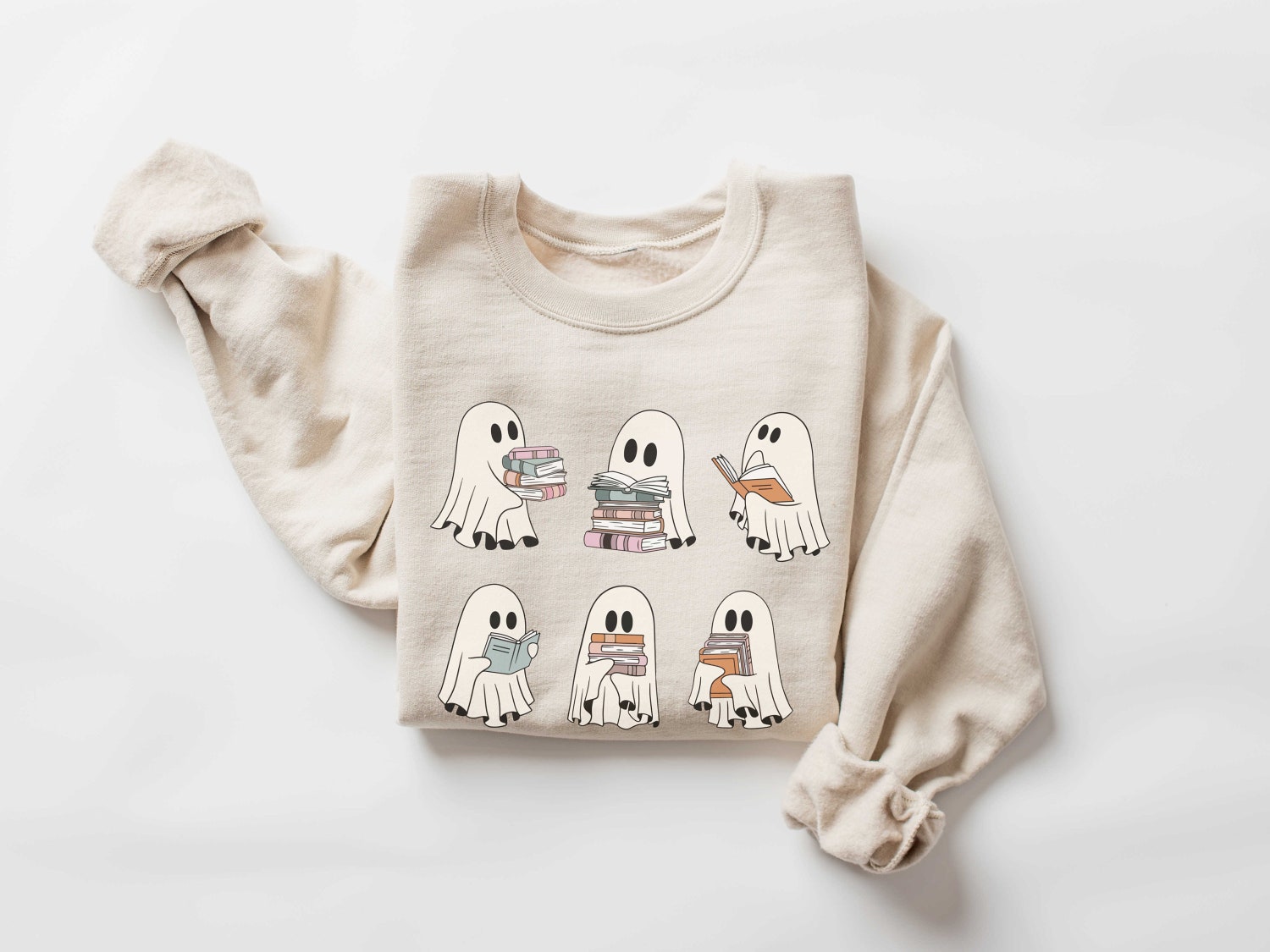 Ghost Reading Books Halloween Sweatshirt Bookish Teacher Gift Librarian Crewneck Read More Books Sweater image 1