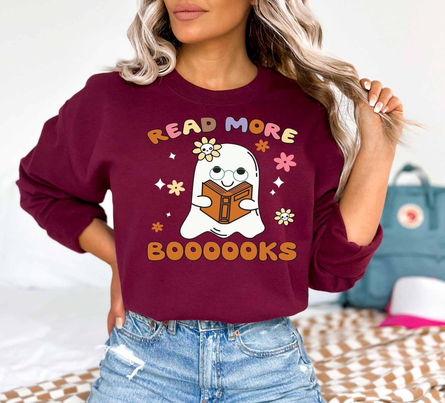 Halloween Ghosts Reading Books Sweatshirt Teacher Book Lovers Bookworm Gift Shirt image 3