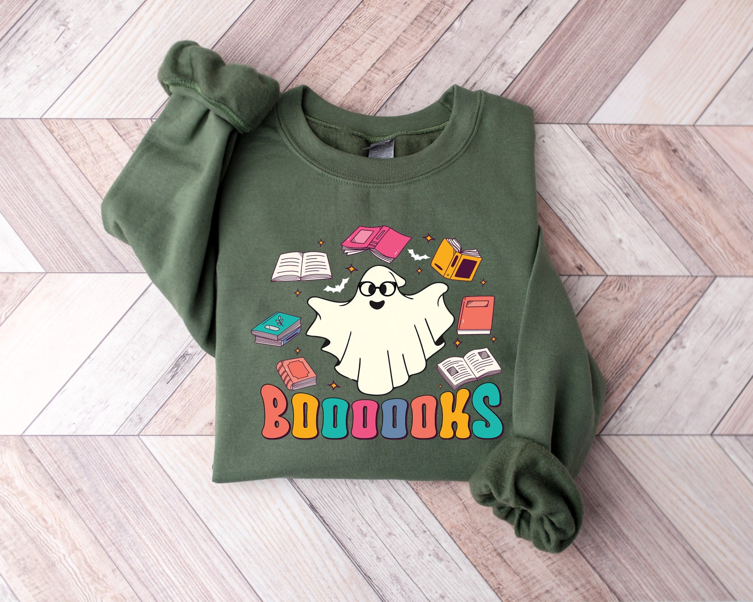 Cute Halloween Ghost Sweatshirt for Teachers and Book Lovers Reading Books Shirt Bookworm Gift image 1