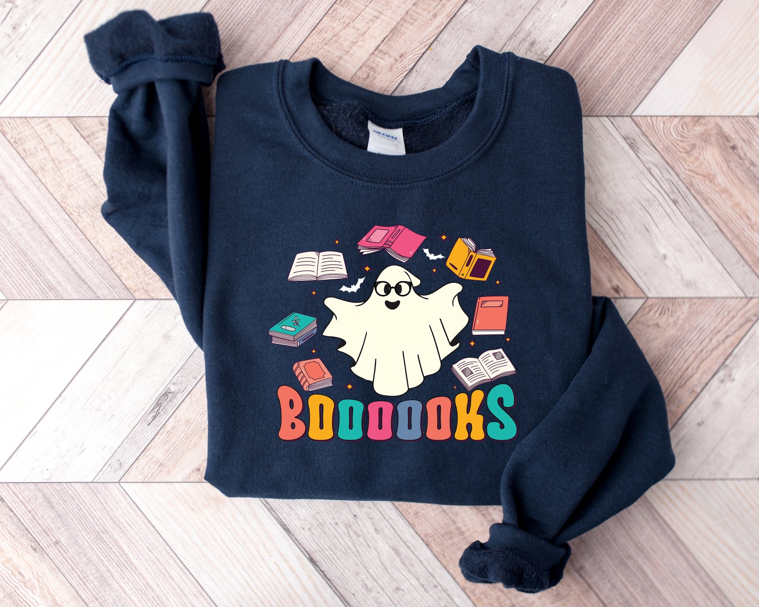 Cute Halloween Ghost Sweatshirt for Teachers and Book Lovers Reading Books Shirt Bookworm Gift image 5