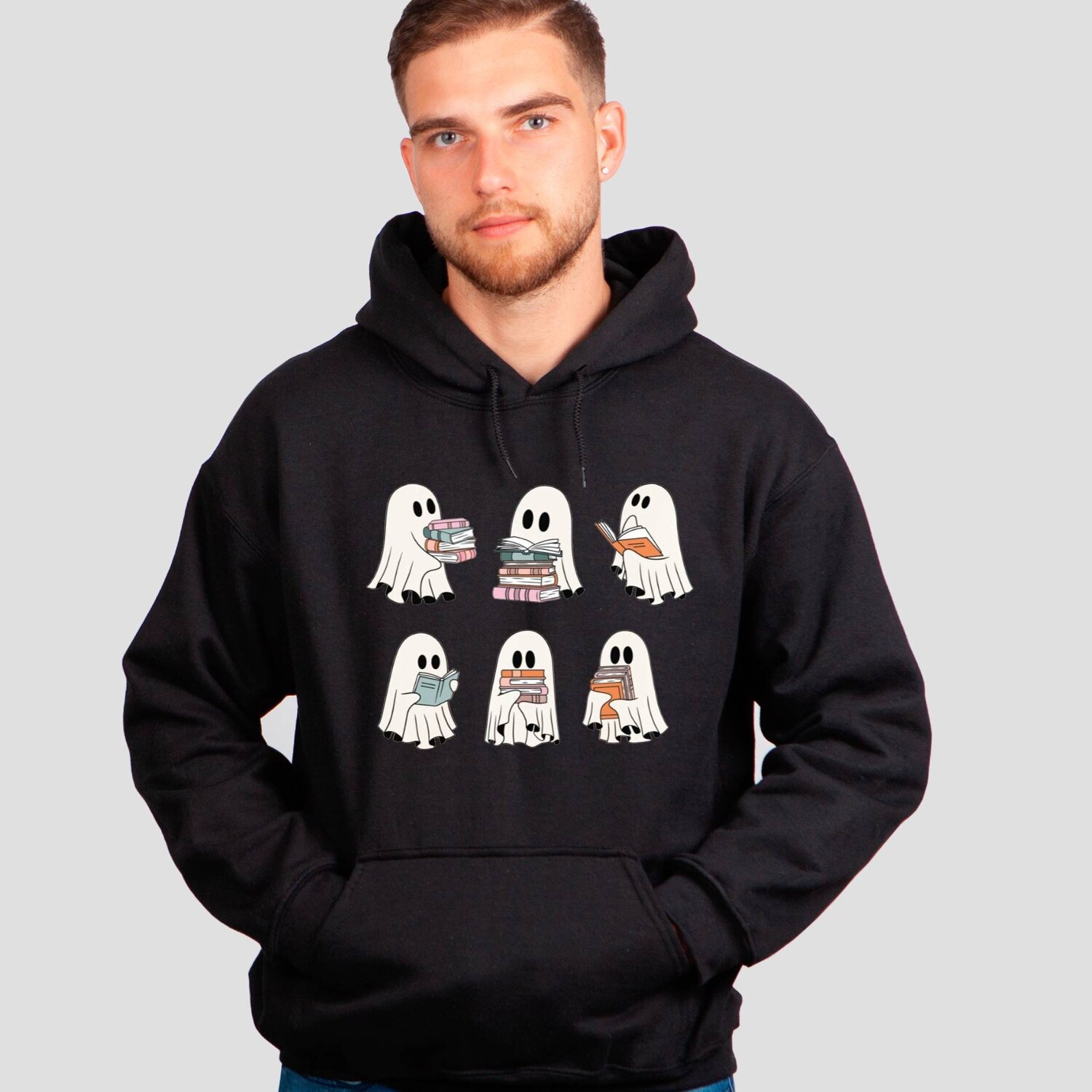 Ghost Reading Books Hoodie Bookish Halloween Gift for Teachers Librarians and Book Lovers image 5