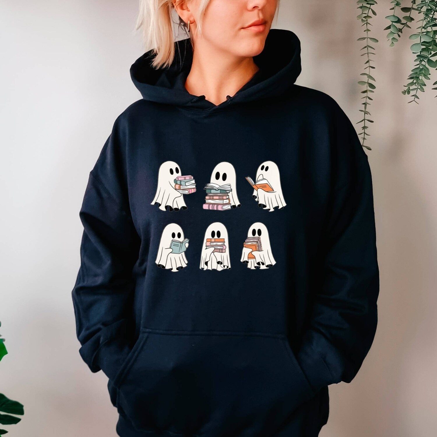 Ghost Reading Books Hoodie Bookish Halloween Gift for Teachers Librarians and Book Lovers image 1