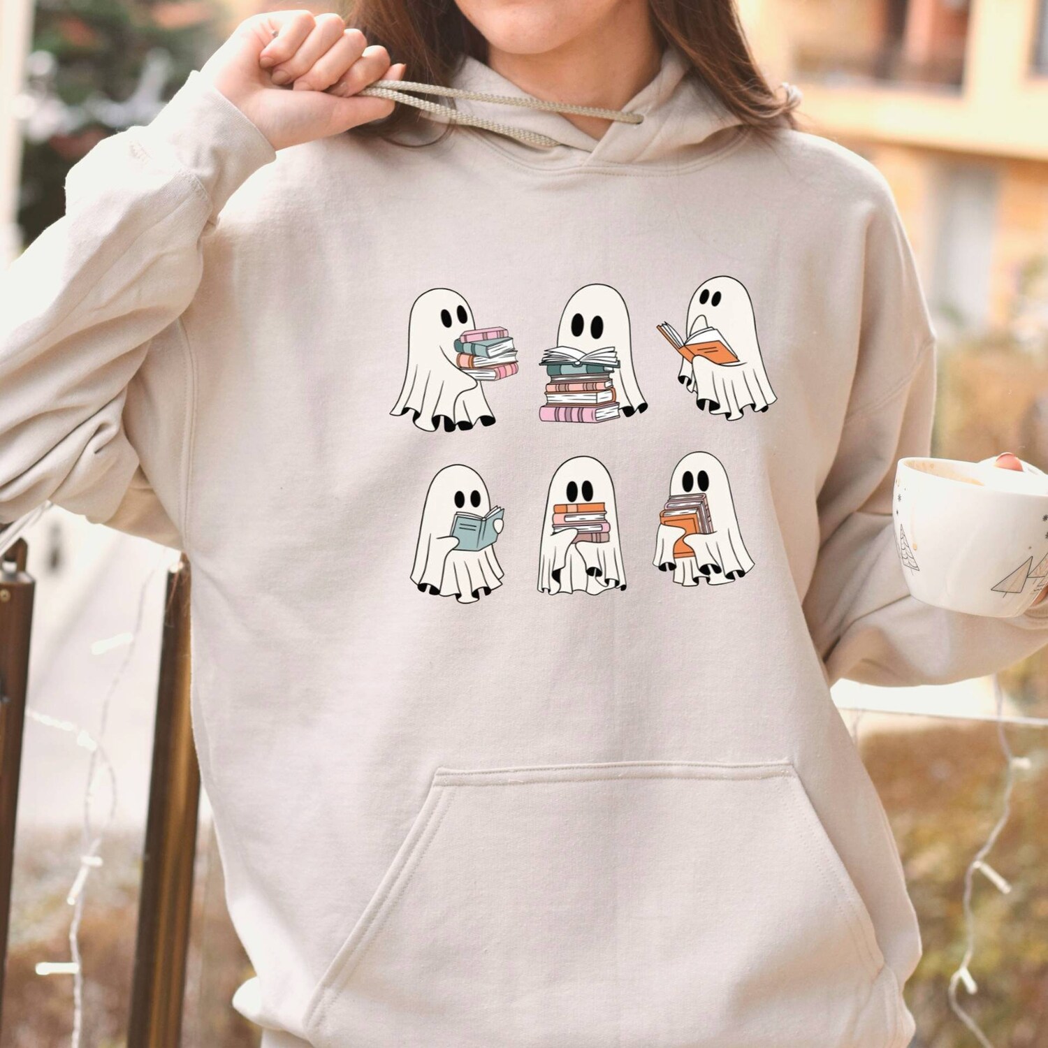 Ghost Reading Books Hoodie Bookish Halloween Gift for Teachers Librarians and Book Lovers image 7