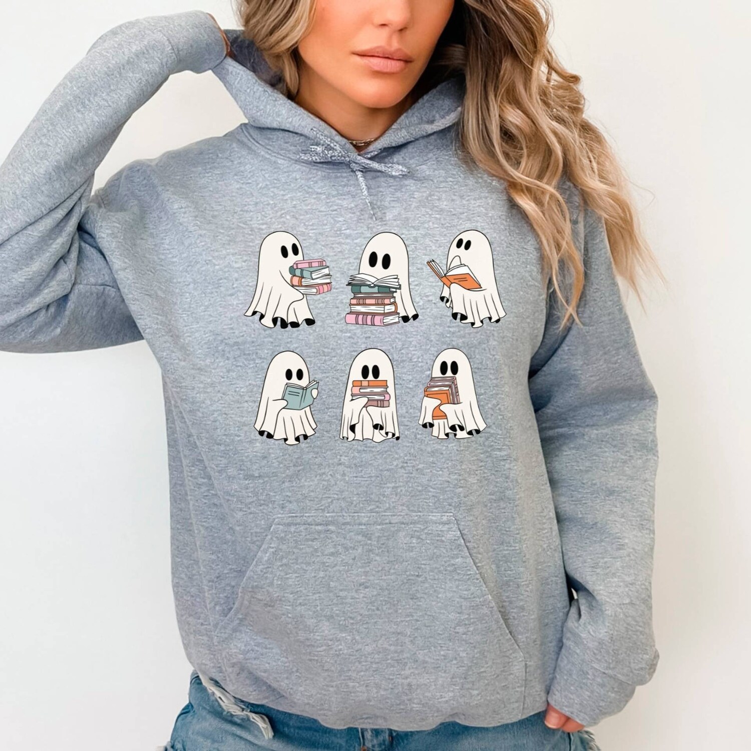 Ghost Reading Books Hoodie Bookish Halloween Gift for Teachers Librarians and Book Lovers image 4