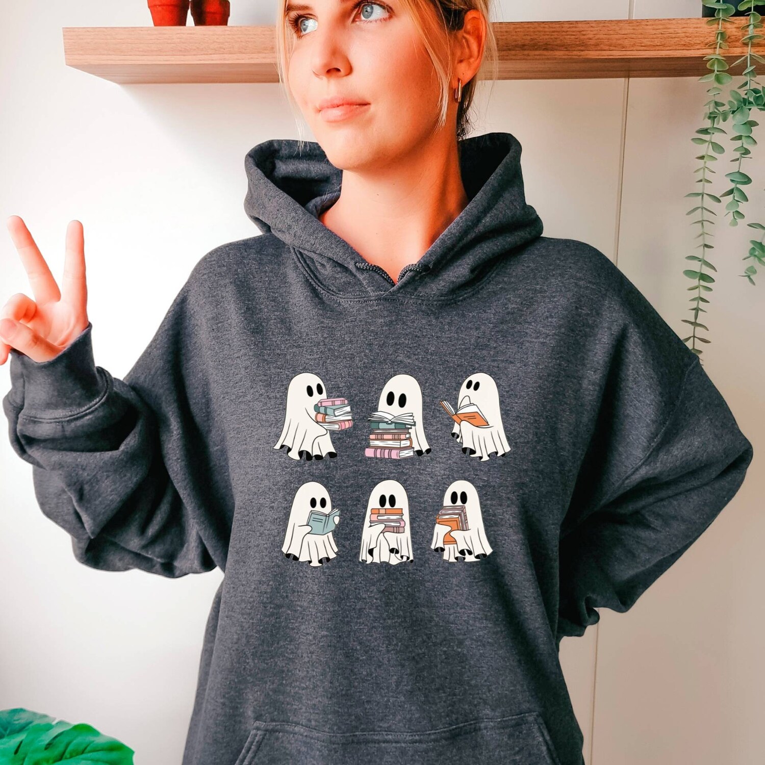 Ghost Reading Books Hoodie Bookish Halloween Gift for Teachers Librarians and Book Lovers image 6