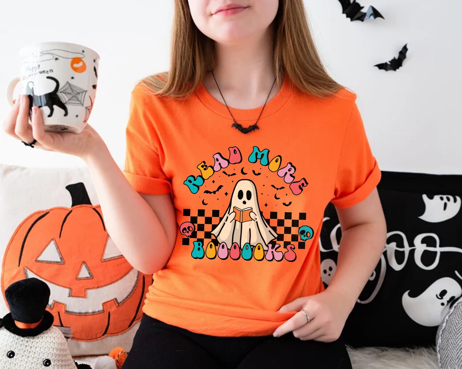 Spooky Teacher Halloween Shirt Read More Books Ghost Sweater Fall Back To School Shirt image 3