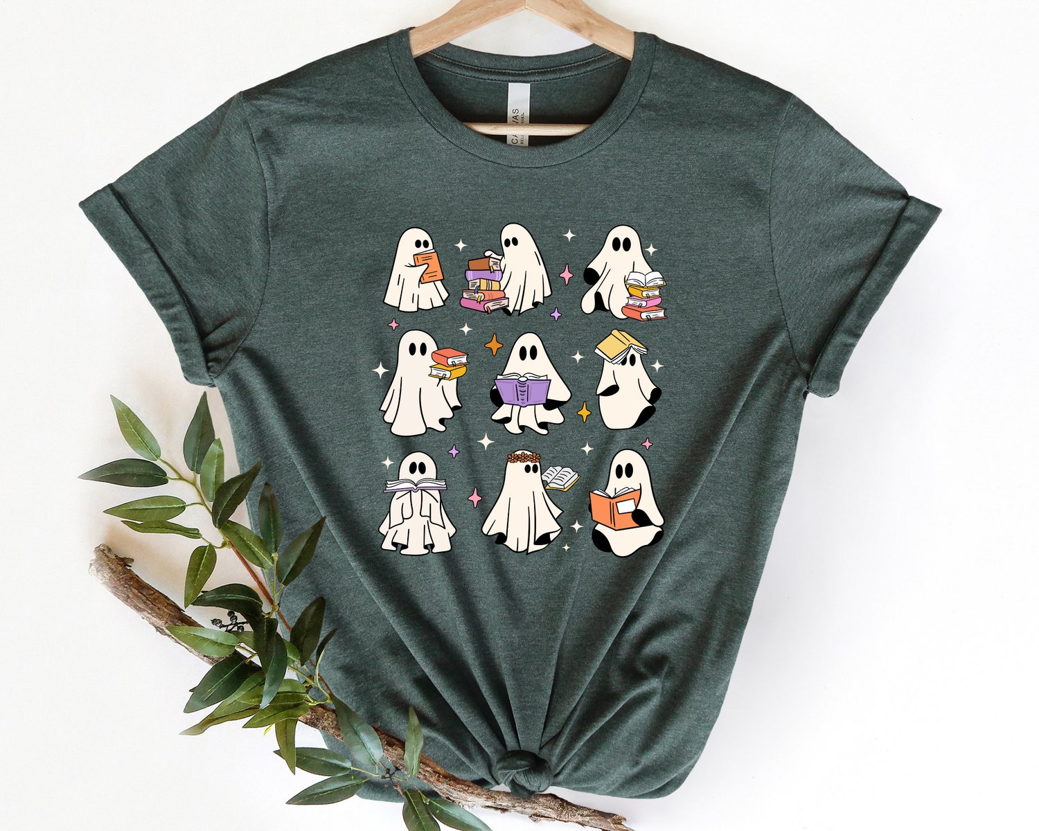 Teacher Ghost Reading Books Halloween Librarian Librarian Boo School Shirt image 2