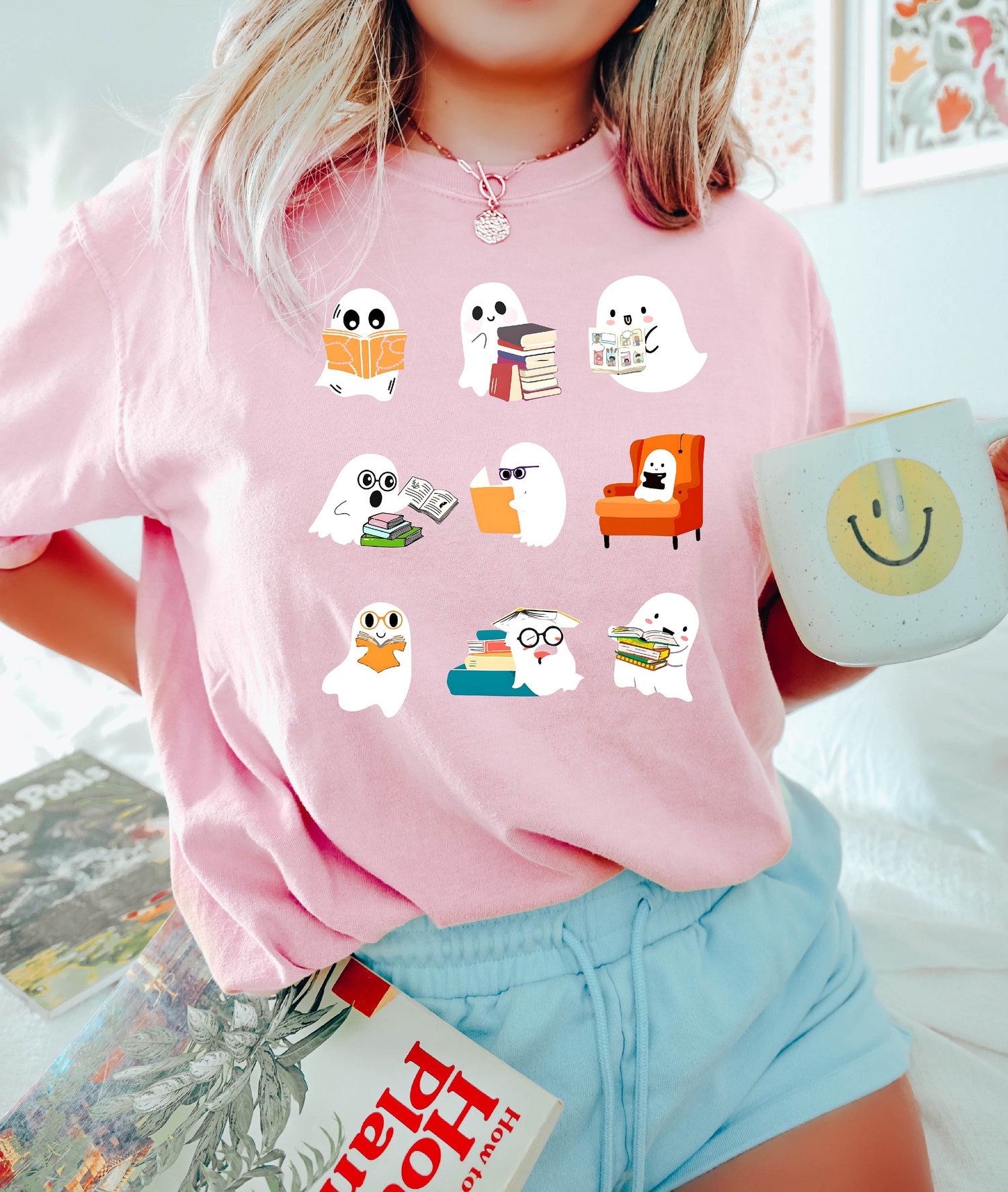 Comfort Colors® Cute Ghost Book Lover Shirt Halloween Spooky Books Graphic Tee Fall Vibes image 4