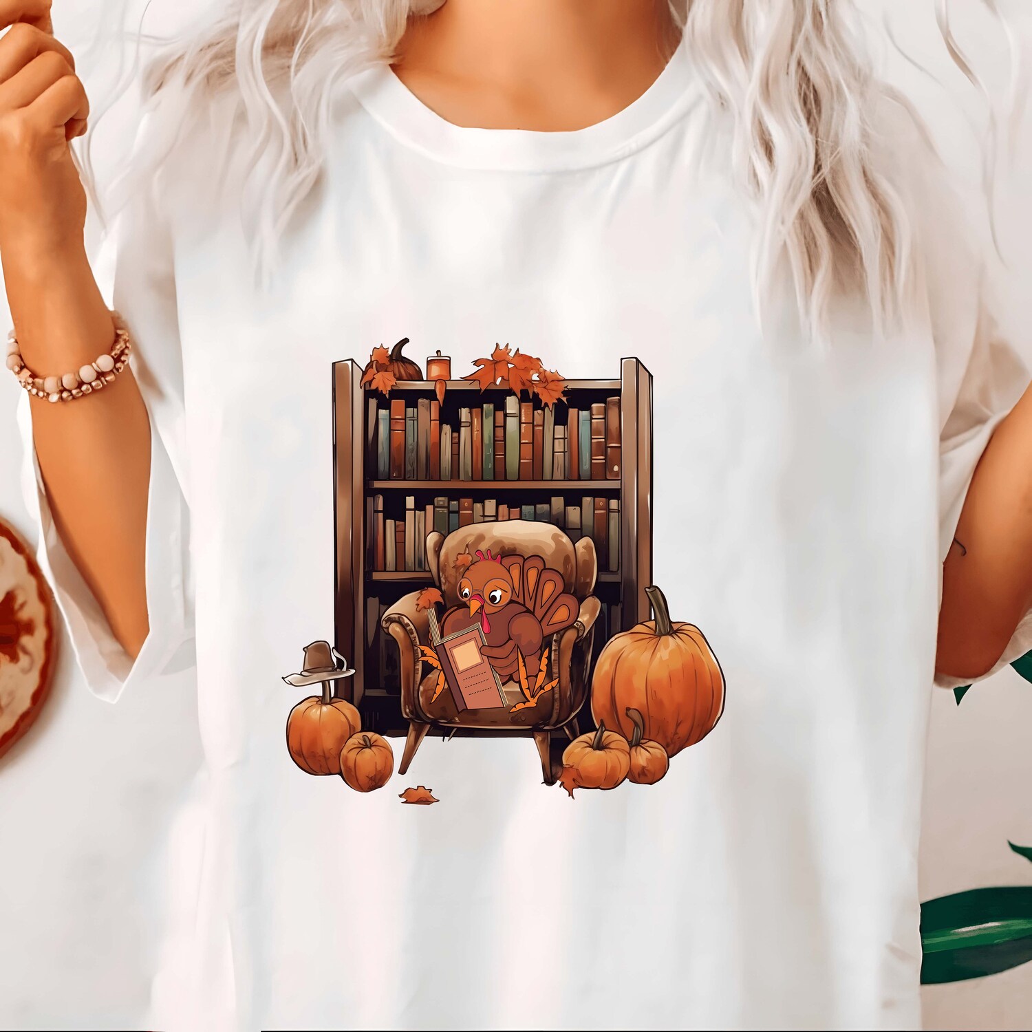 Thanksgiving Book Shirt Turkey Reading Design Autumn Fall Vibes Tee for Book Lovers & Bookworms image 2