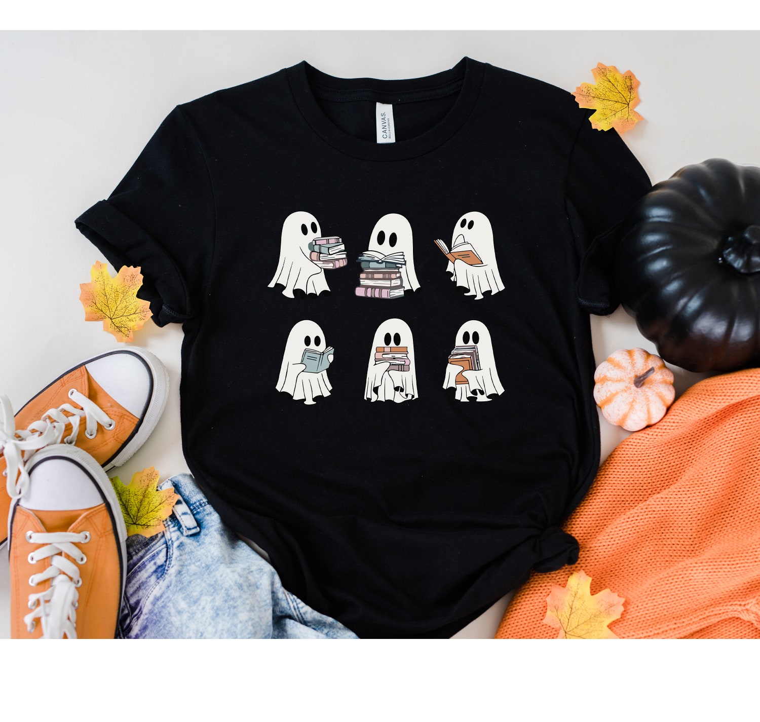 Halloween Cute Ghosts Reading Books Shirt Family Halloween Shirt Book Lover Halloween Tee image 5