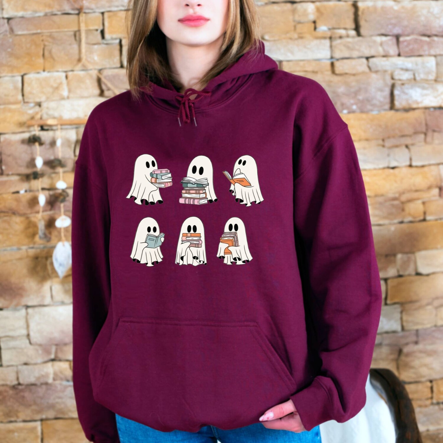 Ghost Reading Books Hoodie Bookish Halloween Gift for Teachers Librarians and Book Lovers image 3