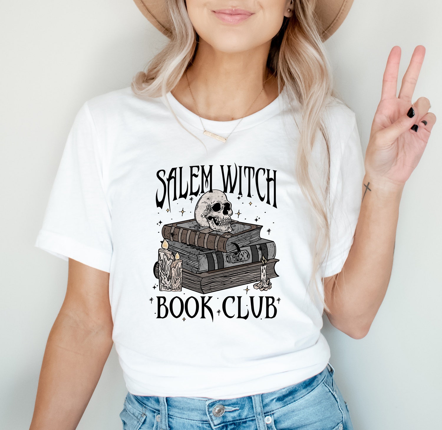 Salem Witch Book Club Halloween Shirt Spooky Book Lover Tee Skeleton Thriller Reader image 5