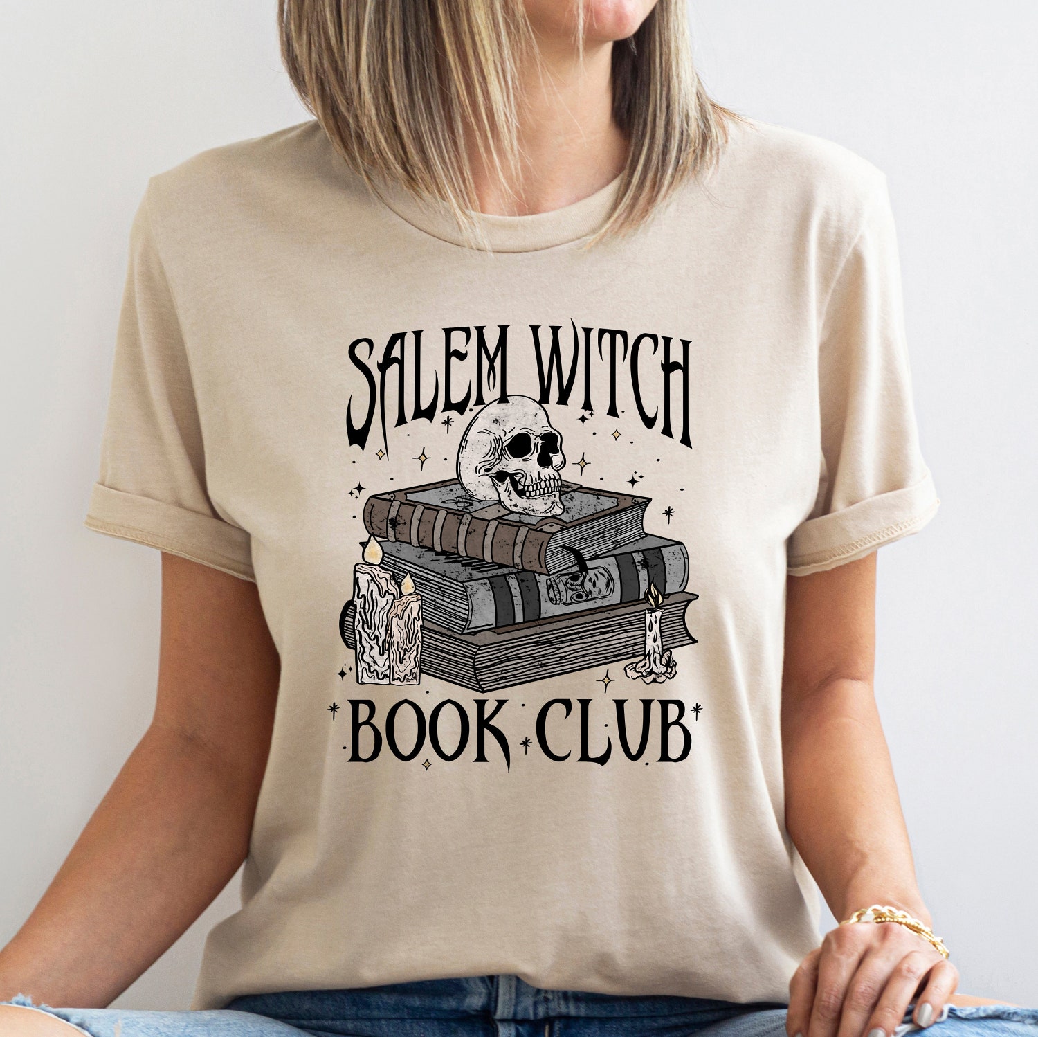 Salem Witch Book Club Halloween Shirt Spooky Book Lover Tee Skeleton Thriller Reader image 1