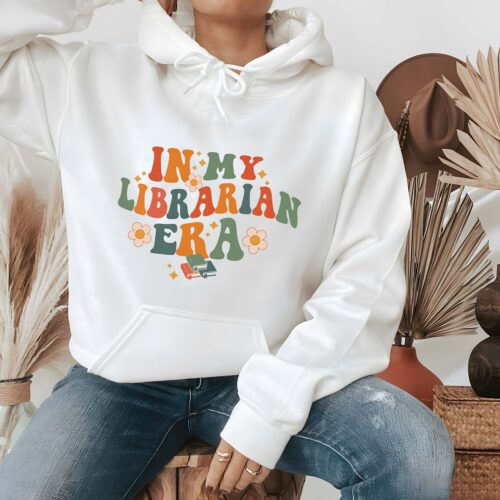 Retro Librarian Hoodie In My Librarian Era Book Lover Gift Bookworm Shirt Reading Club Gift image 0