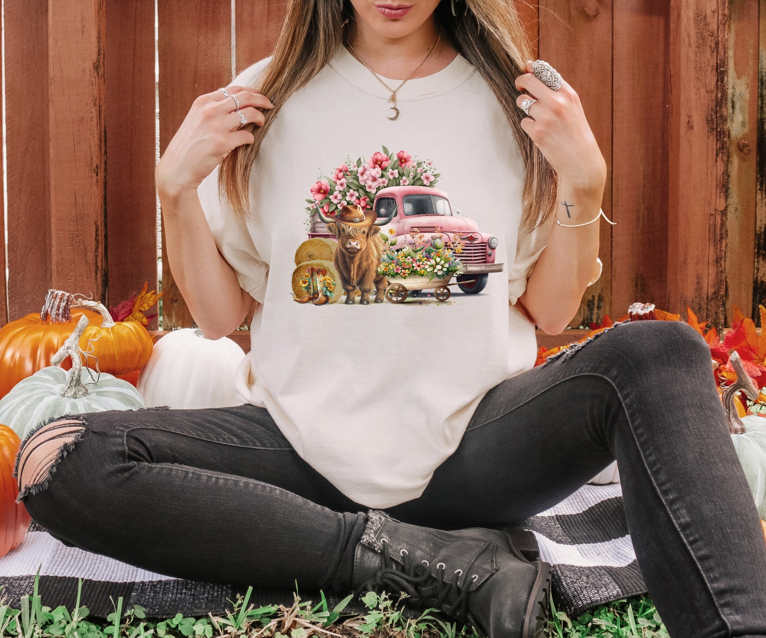 Thanksgiving Cow Sweatshirt Fall Holiday Shirt Matching Fall Sweatshirt Hay Fall Design image 3