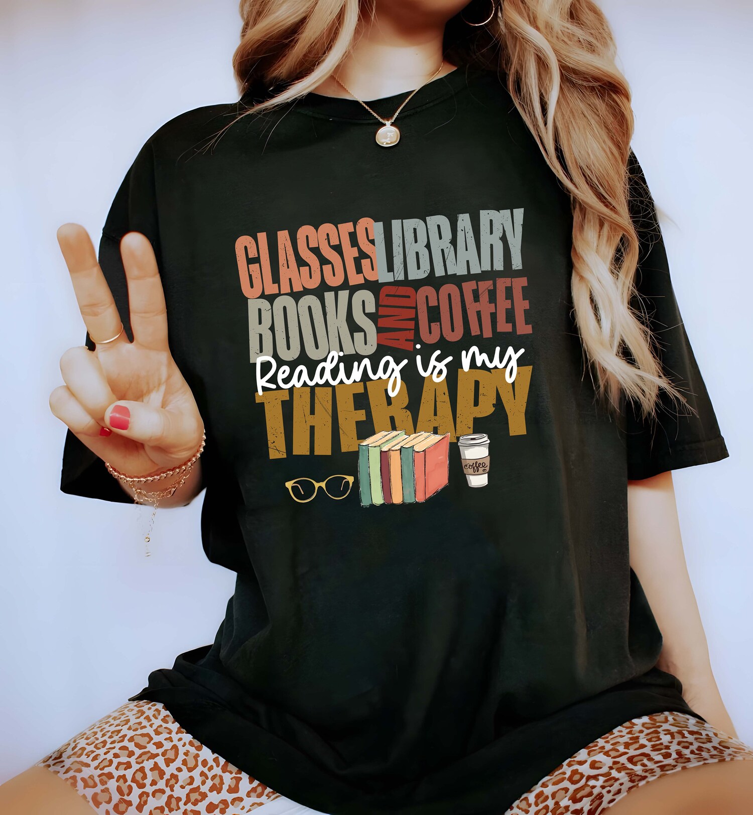 Book Lover Shirt Reading Is My Therapy Coffee and Books Gift Bookworm Club Tee image 2