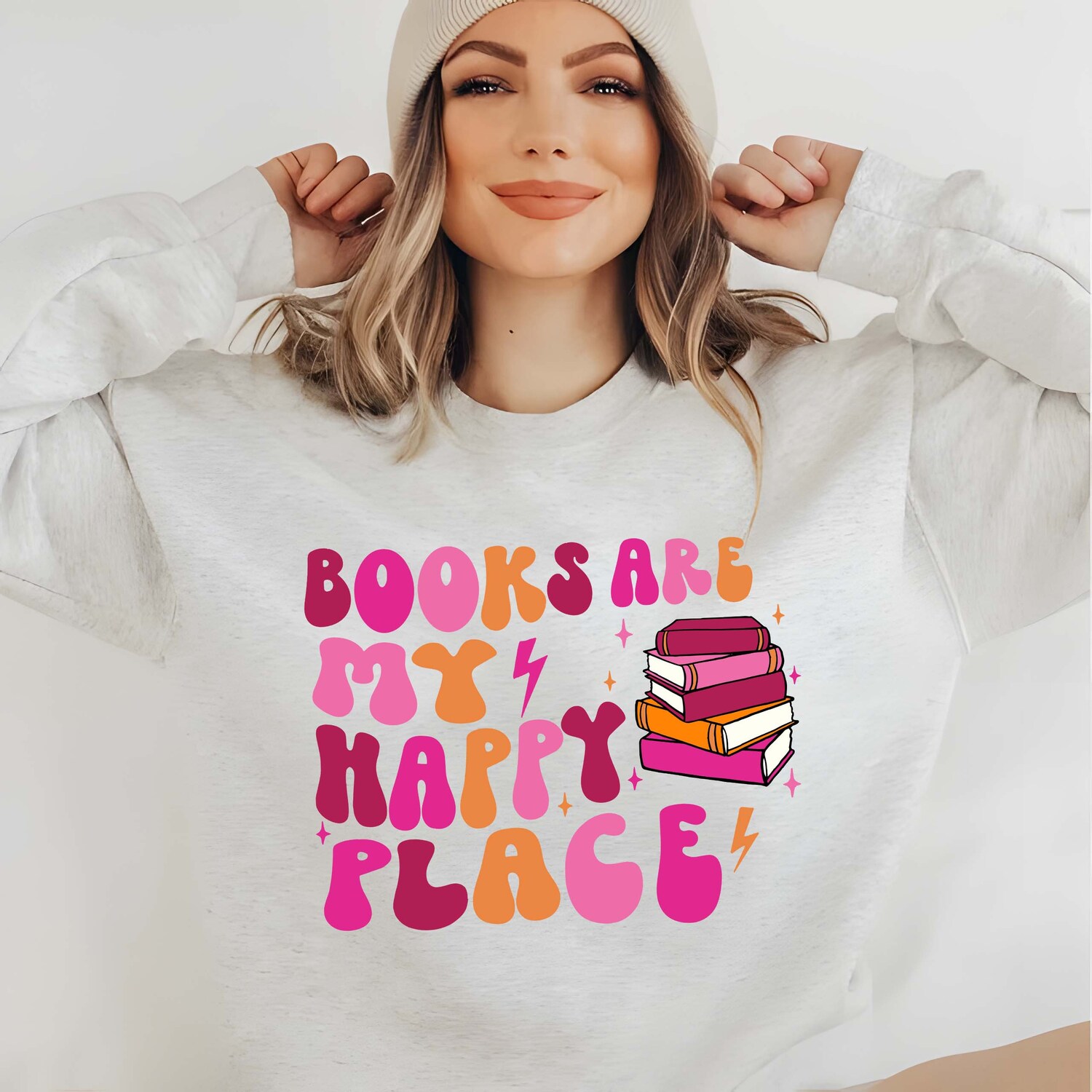 Books Are My Happy Place Sweatshirt Book Lover Gift Reading Enthusiast Librarian Apparel image 1