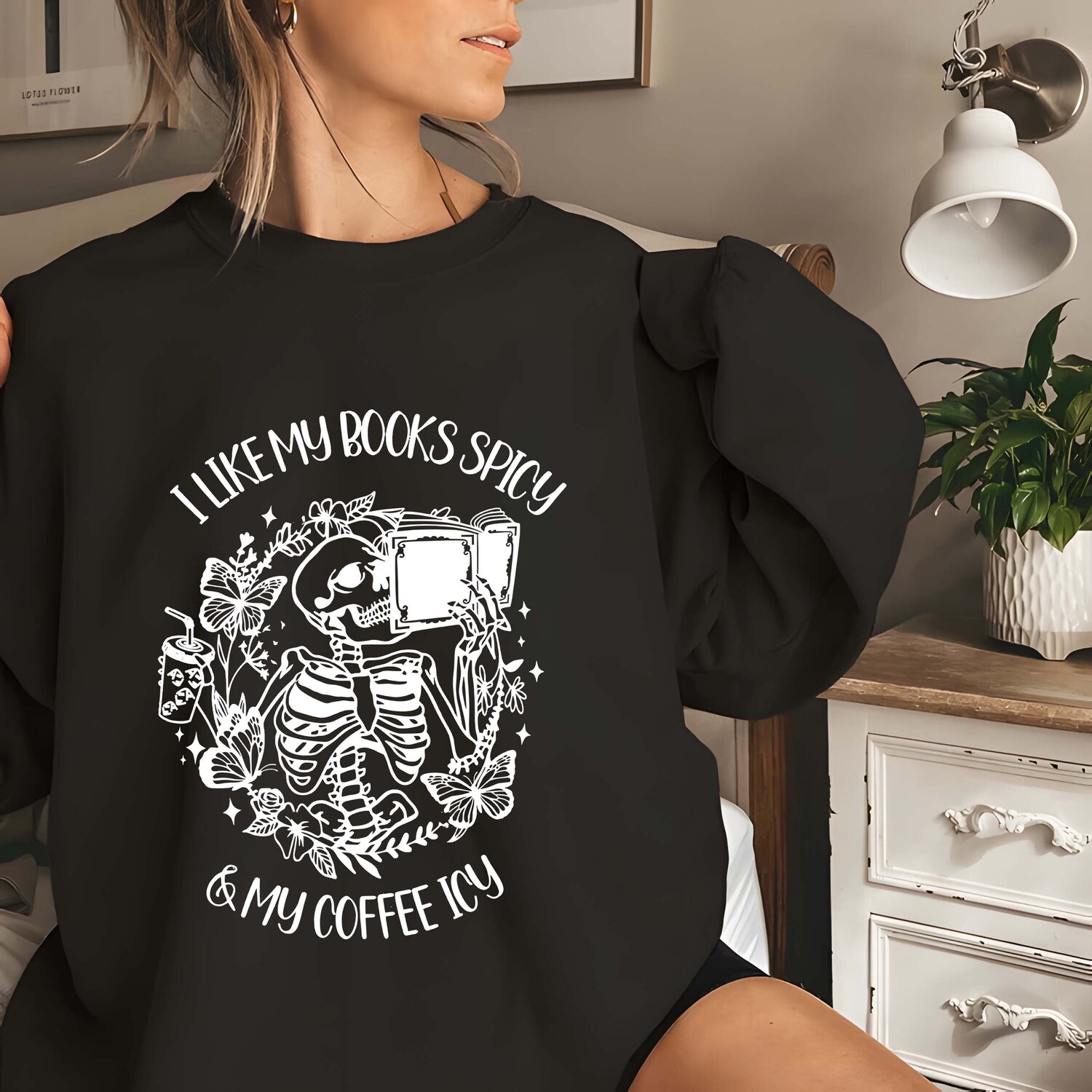 Spicy Books Icy Coffee Sweatshirt Book Lover Gift Bookworm Sweatshirt Reader Book Club Gift image 1