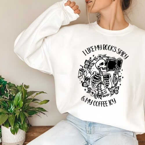 Spicy Books Icy Coffee Sweatshirt Book Lover Gift Bookworm Sweatshirt Reader Book Club Gift image 0