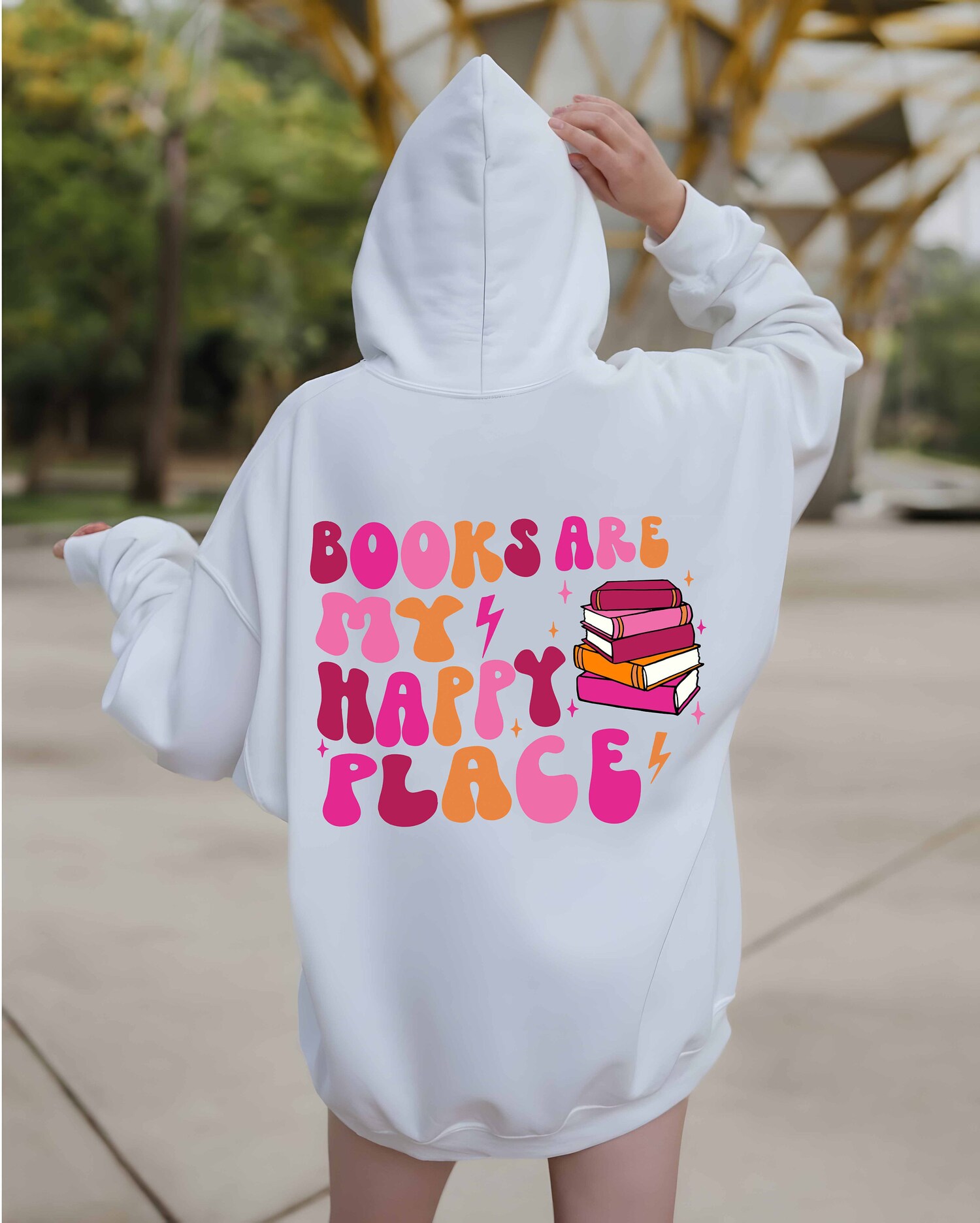 Book Hoodie for Book Lovers Books Are My Happy Place Perfect Bookworm Gift or Book Club Present image 1