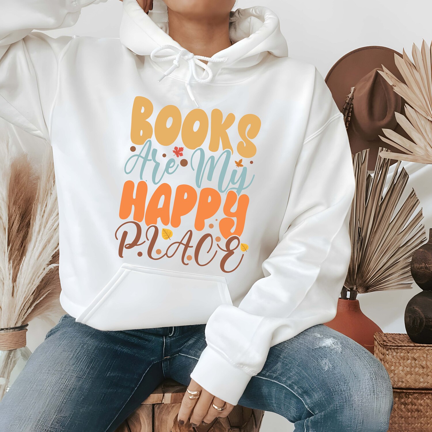 Book Lover Hoodie Books Are My Happy Place Funny Reading Gift for Bookworms and Book Clubs image 1