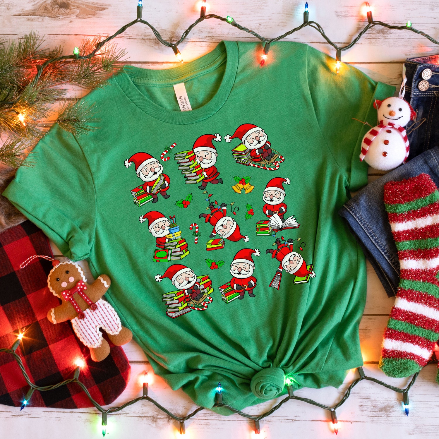 Christmas Retro Santa Reading Books T-Shirts Sweatshirts Teacher Librarian Gift image 7