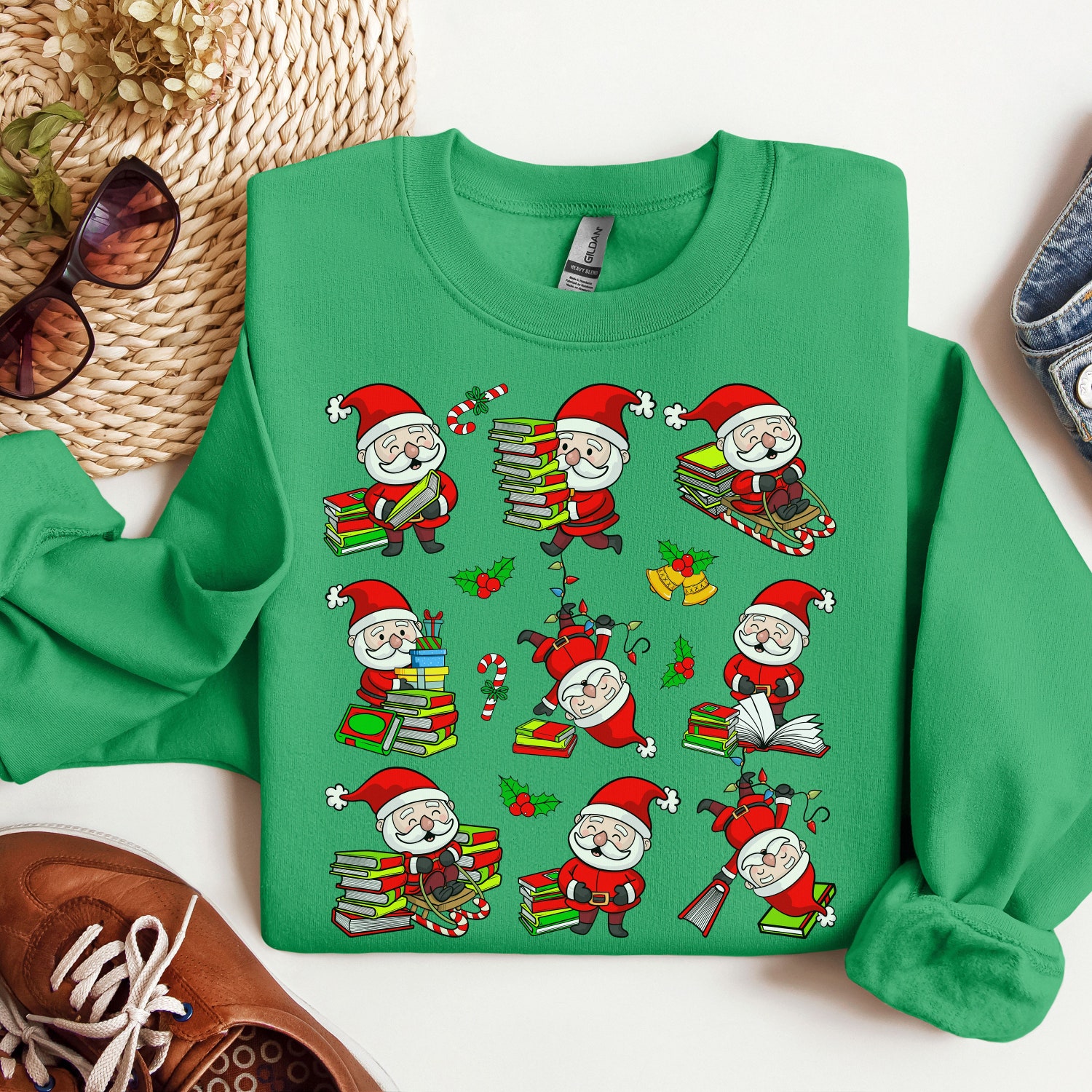 Christmas Retro Santa Reading Books T-Shirts Sweatshirts Teacher Librarian Gift image 4