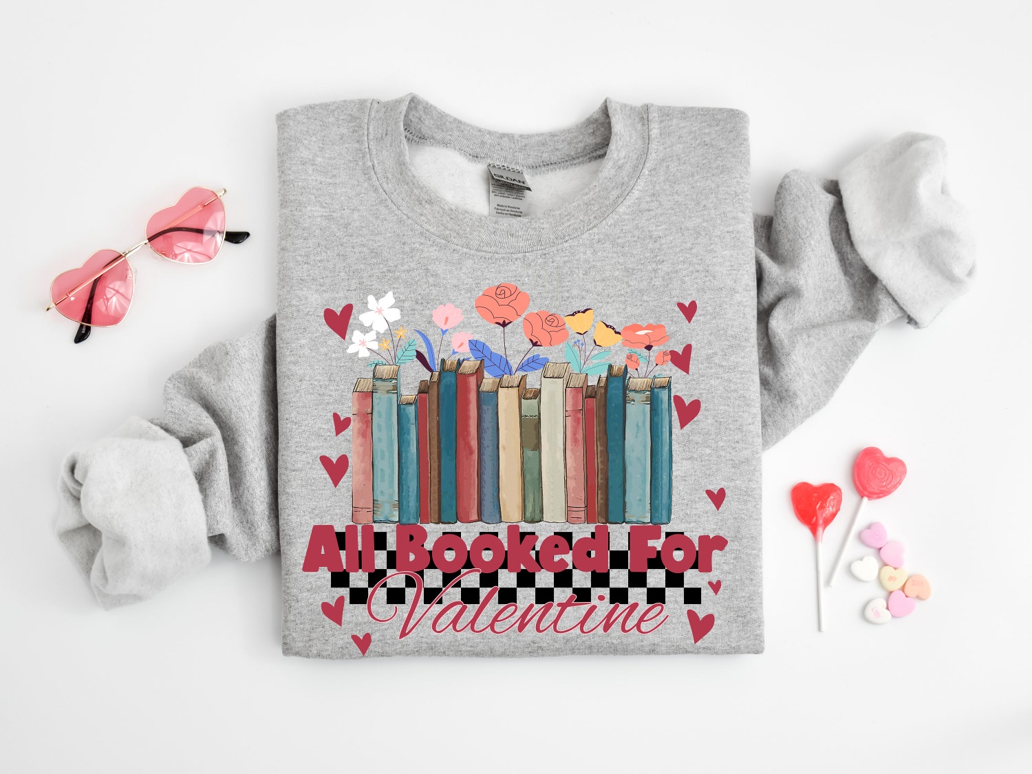 Valentine Book Lover Teacher Shirt Groovy Heart Reading Books Gift for Teachers image 2