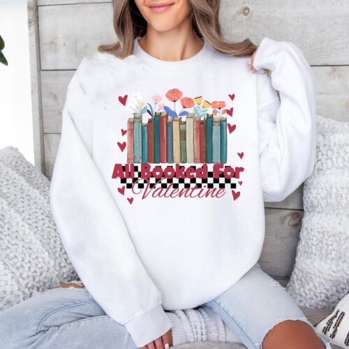 Valentine Book Lover Teacher Shirt Groovy Heart Reading Books Gift for Teachers image 0