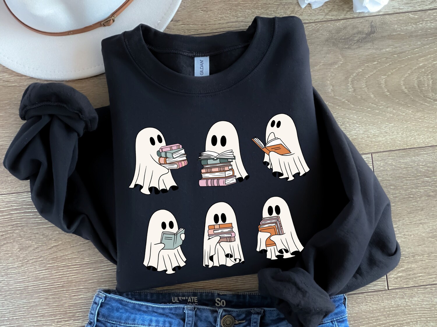 Ghosts Reading Book Sweatshirt Cute Book Lovers Tee Librarian Gift Tshirt image 2