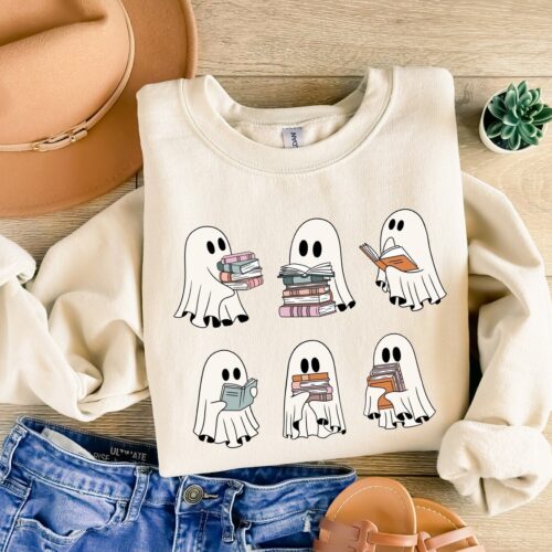 Ghosts Reading Book Sweatshirt Cute Book Lovers Tee Librarian Gift Tshirt image 0