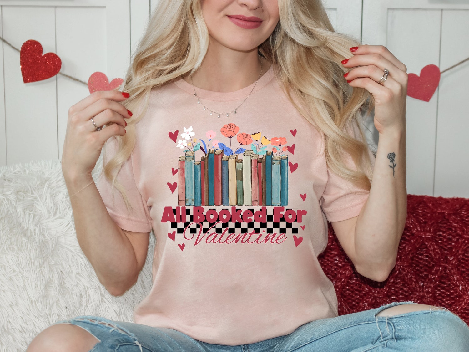 Valentine Book Lover Teacher Shirt Groovy Heart Reading Books Gift for Teachers image 4