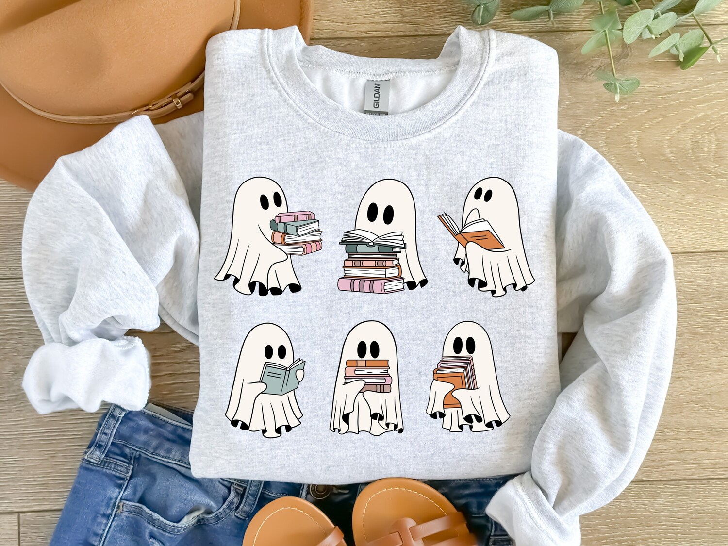 Ghosts Reading Book Sweatshirt Cute Book Lovers Tee Librarian Gift Tshirt image 1