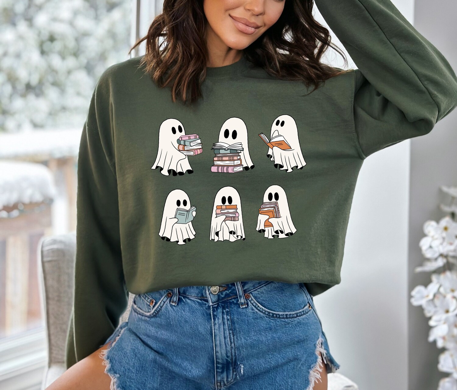 Ghosts Reading Book Shirt Cute Ghosts Book Lovers Tee Librarian Gift Book Lover Sweatshirt image 3