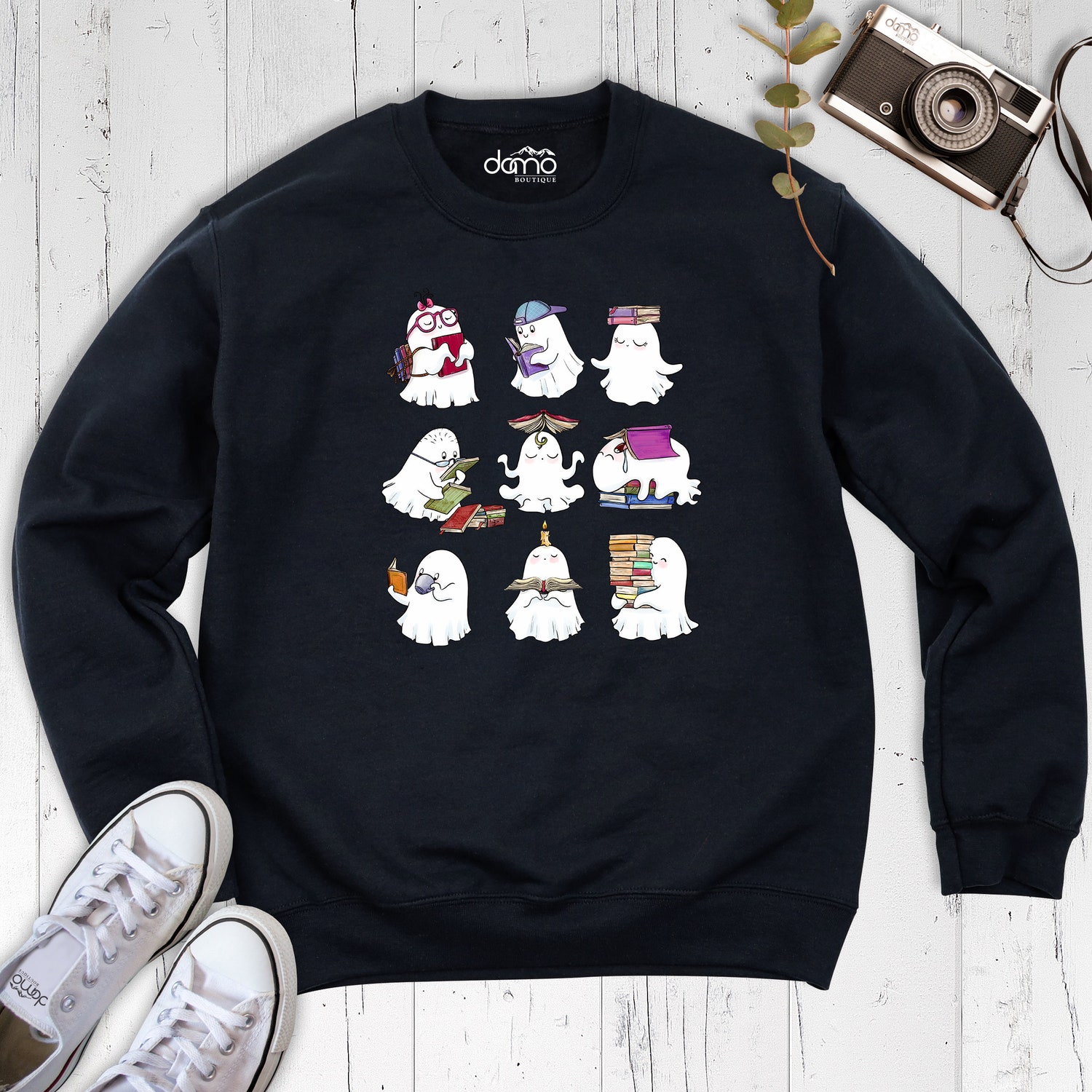 Ghost Reading Books Sweatshirt Book Lover Long Sleeve Cute Halloween Bookish Shirt for Teachers & Librarians image 4