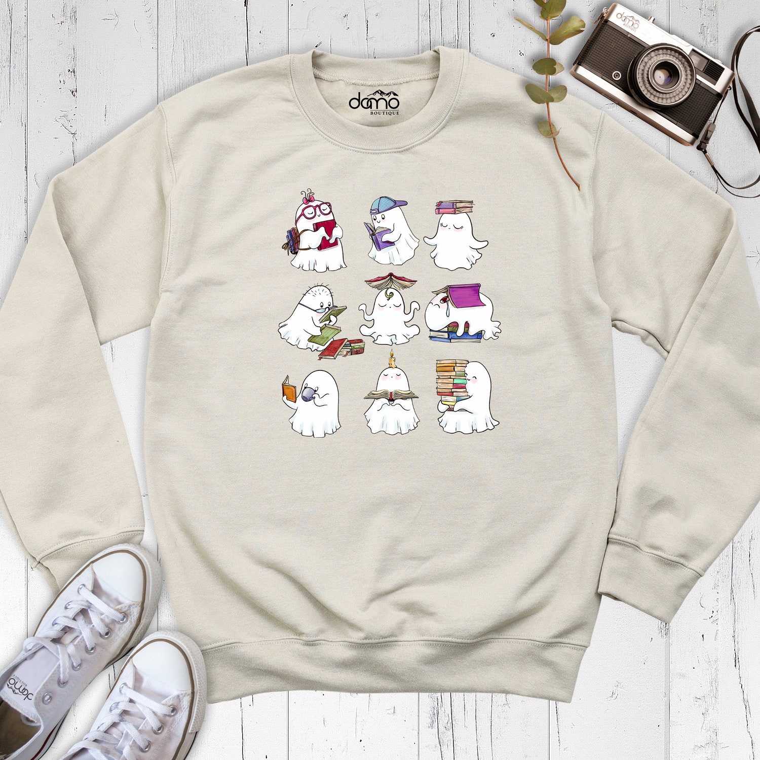 Ghost Reading Books Sweatshirt Book Lover Long Sleeve Cute Halloween Bookish Shirt for Teachers & Librarians image 3