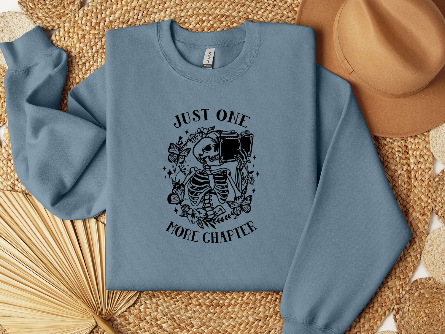 Book Lovers One More Chapter Sweatshirt Bookworm Skeleton Reading Jumper Book Nerd Gift image 2