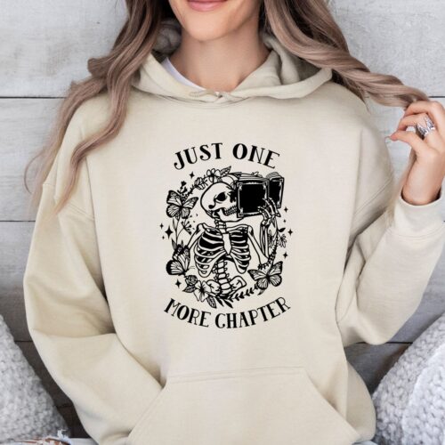 One More Chapter Bookworm Hoodie Skeleton Bookish Reading Hoodie Book Nerd Gifts image 0