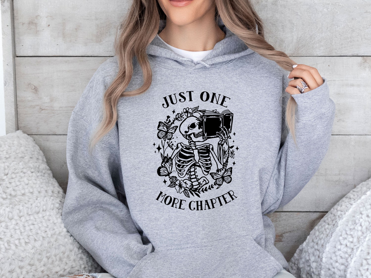 One More Chapter Bookworm Hoodie Skeleton Bookish Reading Hoodie Book Nerd Gifts image 4