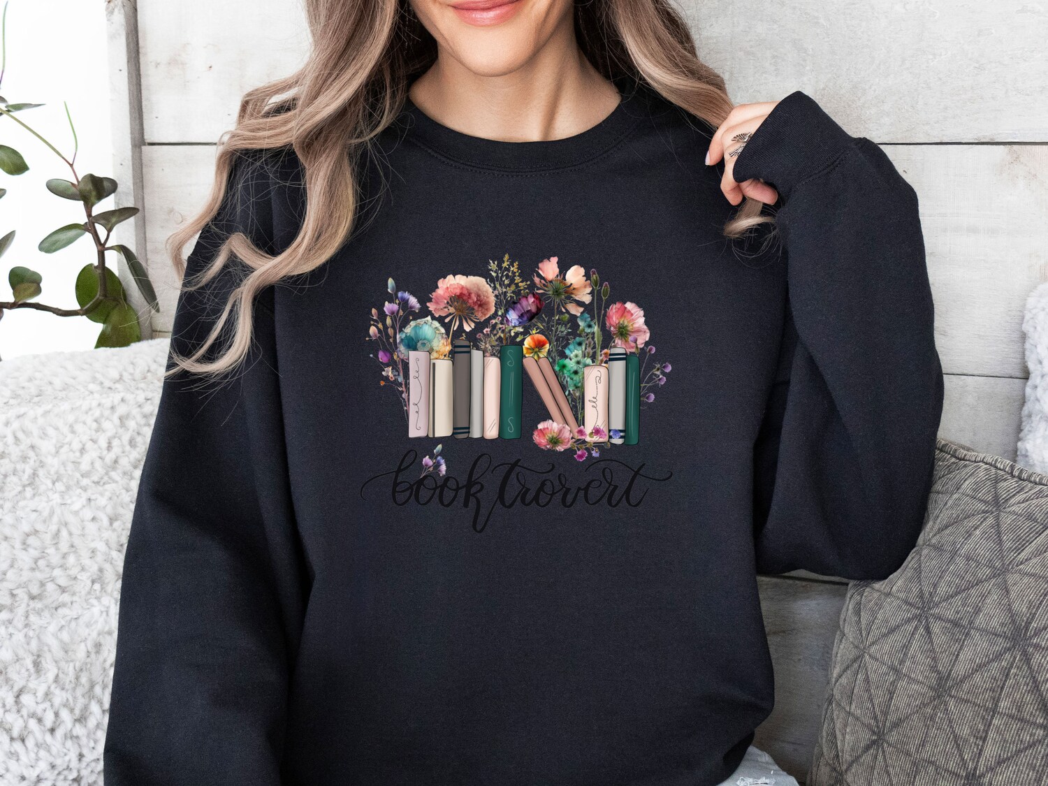 Booktrovert Sweatshirt Cozy Reading Sweater for Book Lovers Floral Bookworm Crewneck Gift image 2