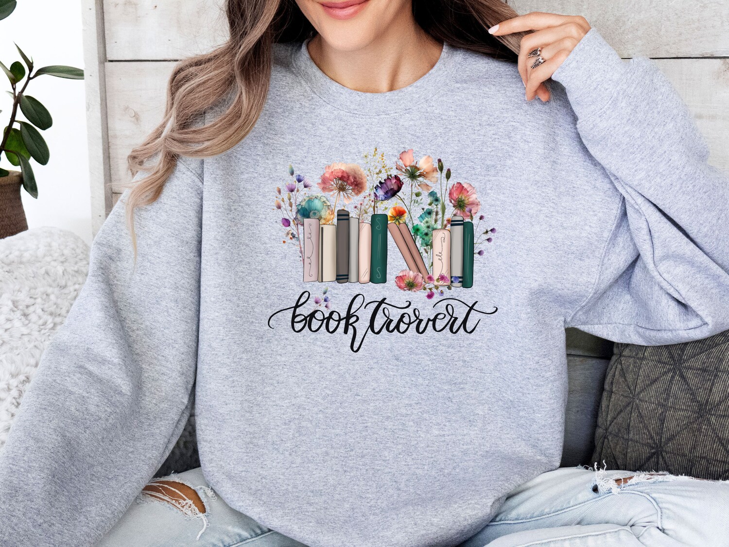 Booktrovert Sweatshirt Cozy Reading Sweater for Book Lovers Floral Bookworm Crewneck Gift image 3