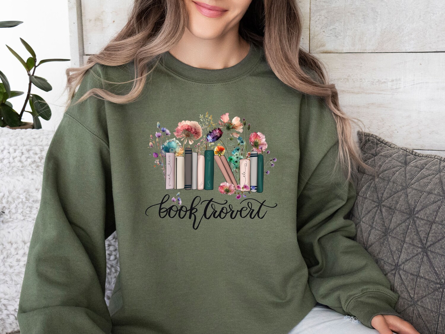 Booktrovert Sweatshirt Cozy Reading Sweater for Book Lovers Floral Bookworm Crewneck Gift image 4