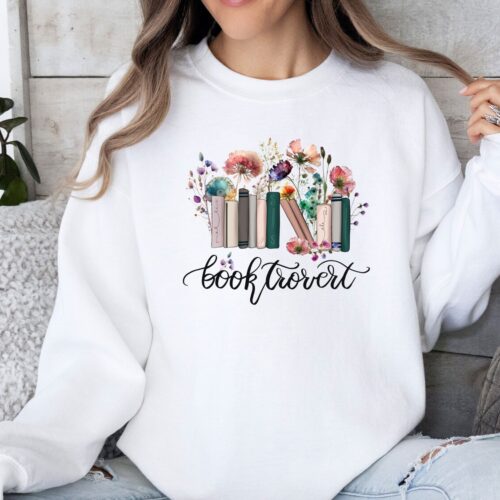 Booktrovert Sweatshirt Cozy Reading Sweater for Book Lovers Floral Bookworm Crewneck Gift image 0